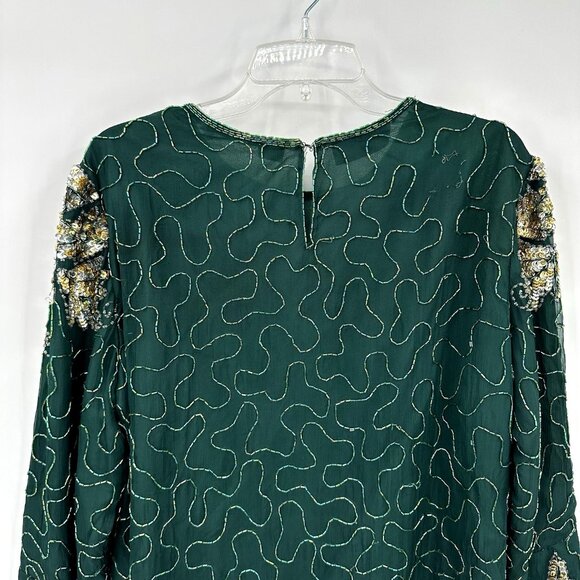 LAURENCE KAZAR shirt top blouse green XXL beaded sequins formal party evening - Picture 8 of 11